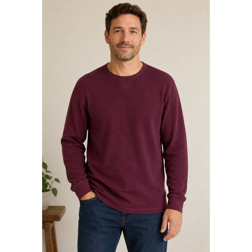 H3 Company Men's XL Burgundy Waffle Knit Thermal Shirt Long Sleeve Crewneck